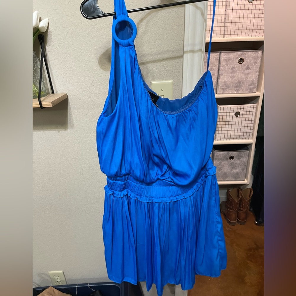 Blue one shoulder flow dress